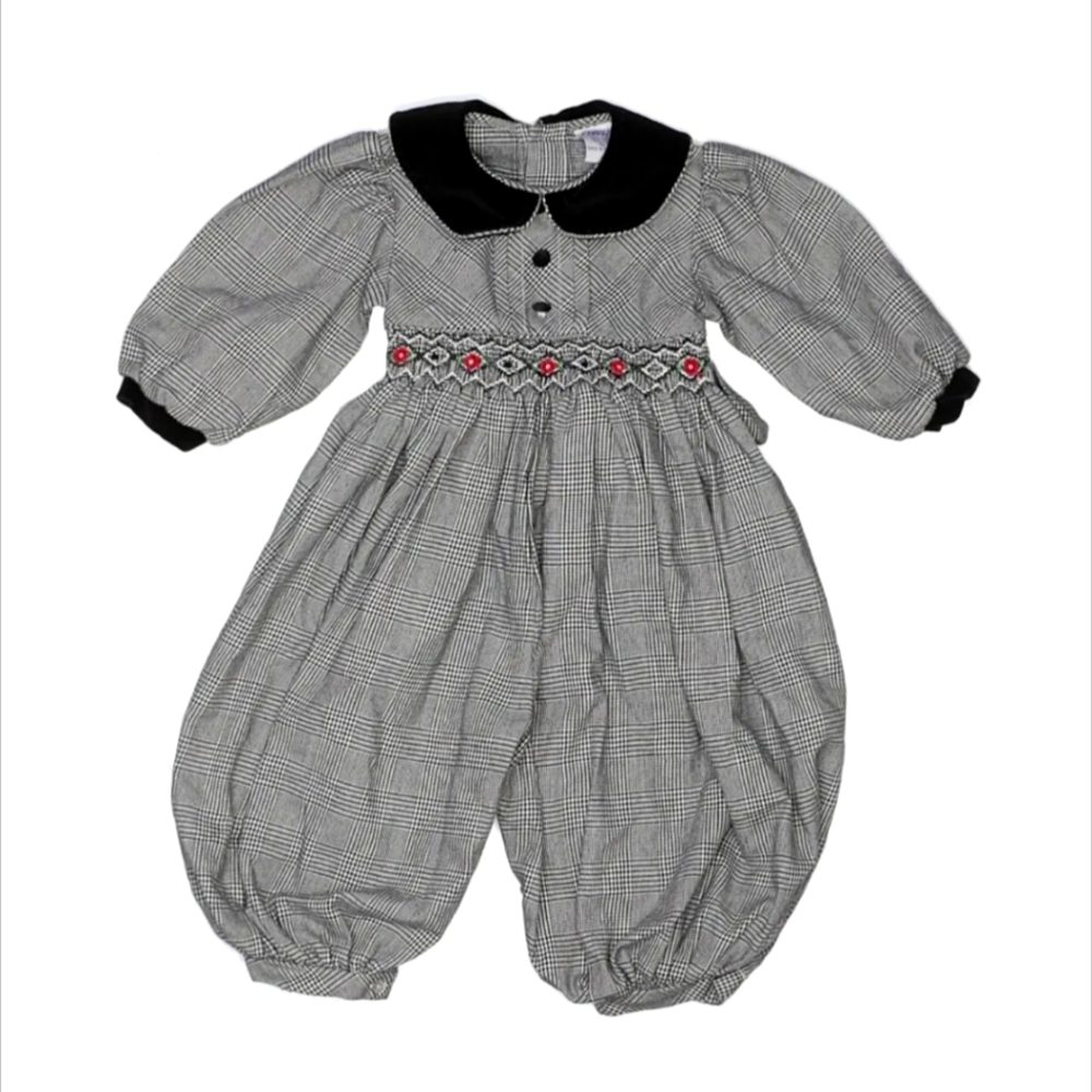 Vintage Friedknit Creations Black White German Style Peter Pan Collar Romper 12m